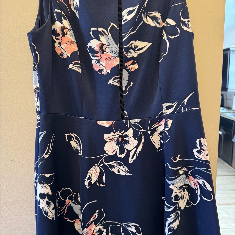 White House Black Market Navy Floral Midi Dress